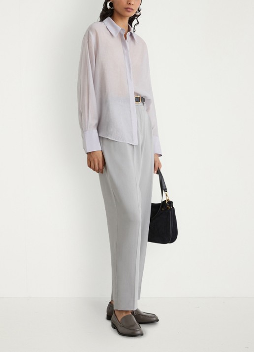 Reiss Ally blouse met streepprint - voorkant 7 blauwgrijs