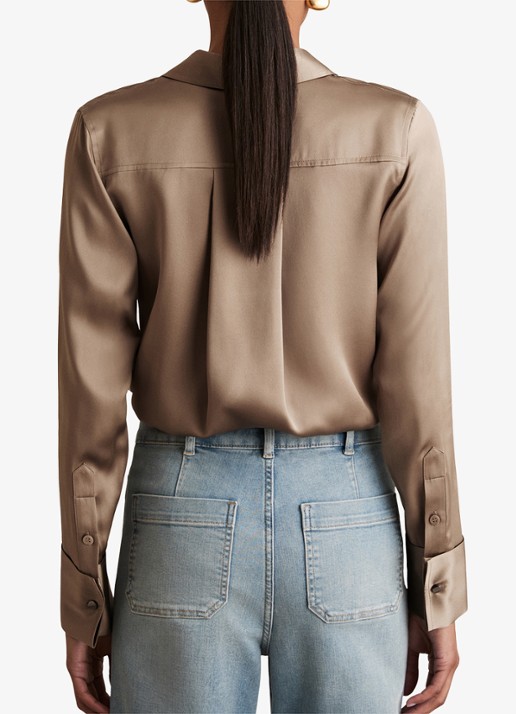 Reiss Ameira blouse van zijde - achterkant 3 lichtbruin