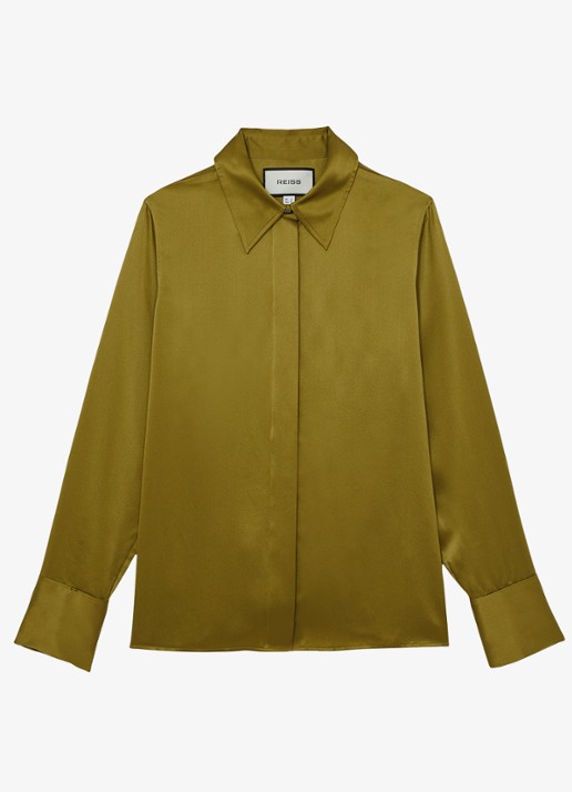 Reiss Ameira blouse van zijde - voorkant 6 lichtgroen