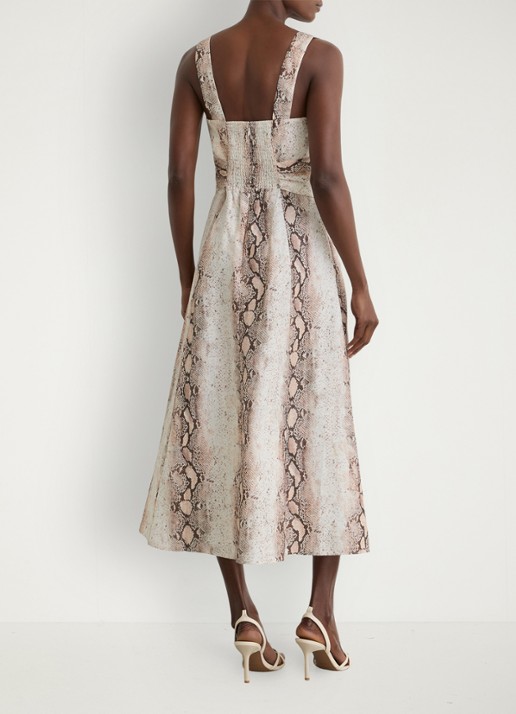 Reiss Amy midi jurk in linnenblend met slangenprint - achterkant beige