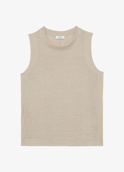 Reiss Amy top van linnen - voorkant beige