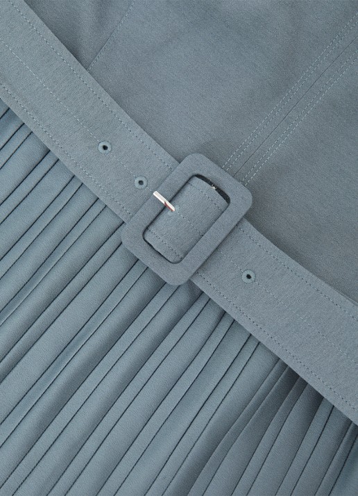 Reiss Ania midi jurk met plooien en col - detail 6 donkerblauw
