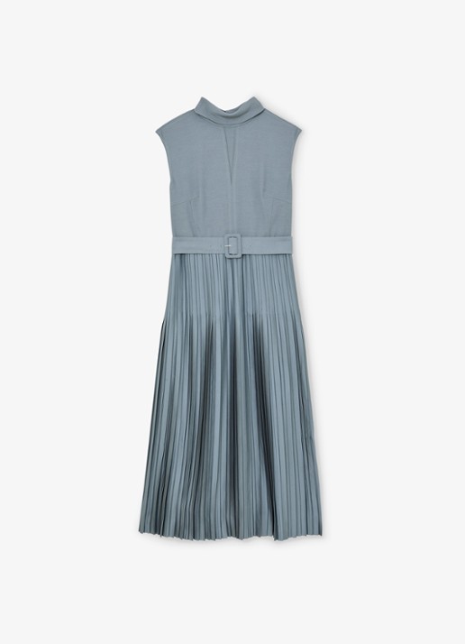 Reiss Ania midi jurk met plooien en col - voorkant 2 donkerblauw