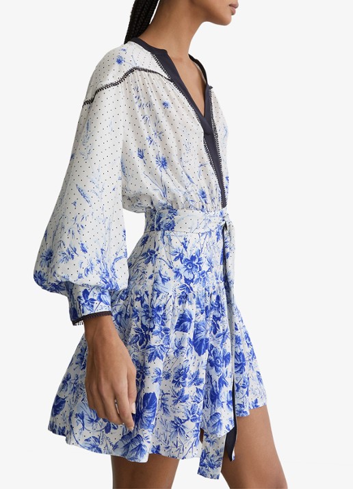 Reiss Anisa mini jurk met strikceintuur en bloemenprint