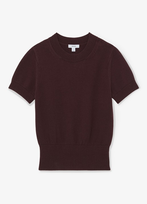 Reiss Anita fijngebreid T-shirt in wolblend - voorkant 2 bordeauxrood