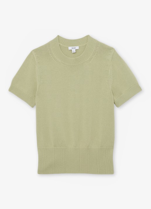 Reiss Anita fijngebreid T-shirt in wolblend - voorkant 2 lindegroen