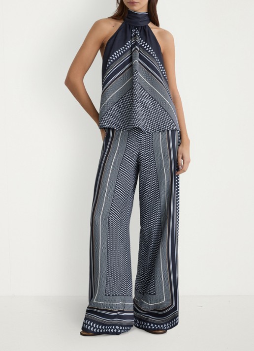Reiss Anna high waist wide fit pantalon met print - detail 6 donkerblauw