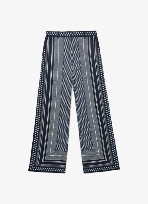 Reiss Anna high waist wide fit pantalon met print - voorkant donkerblauw