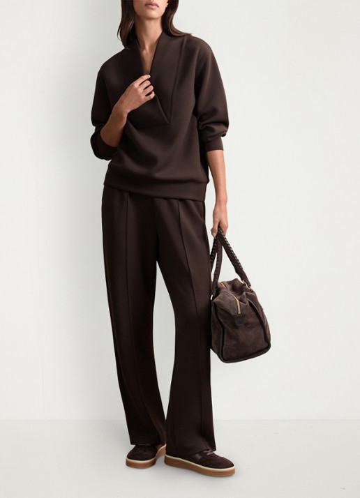 Reiss ANNABEL Premium Interlock Shawl-Neck Sweatshirt with Modal - voorkant 5 chocoladebruin