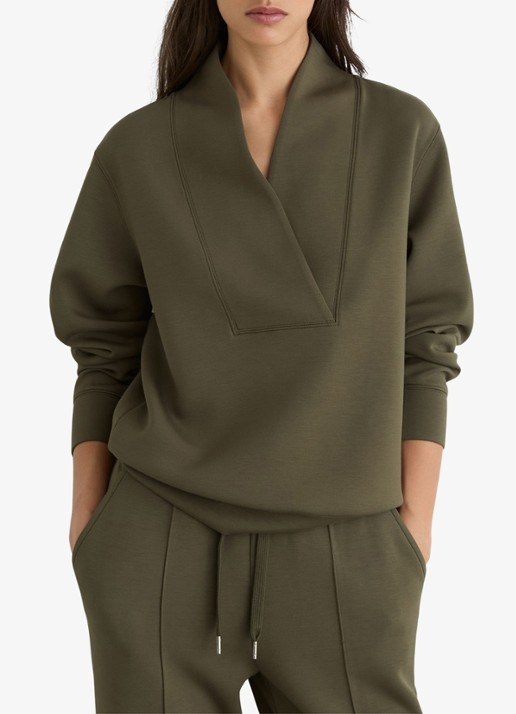 Reiss ANNABEL Premium Interlock Shawl-Neck Sweatshirt with Modal - detail khaki green / groen