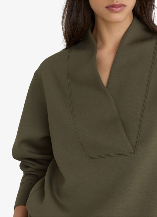 Reiss ANNABEL Premium Interlock Shawl-Neck Sweatshirt with Modal - detail 2 khaki green / groen