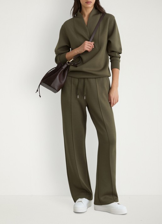 Reiss ANNABEL Premium Interlock Shawl-Neck Sweatshirt with Modal - voorkant 5 khaki green / groen