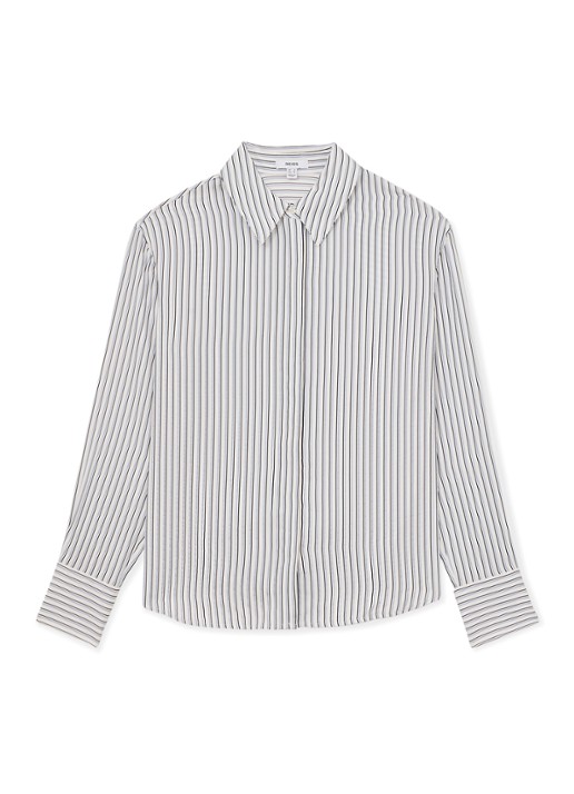 Reiss Annika blouse met streepprint - voorkant lichtblauw