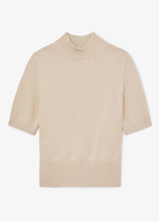 Reiss Aria fijngebreide top in wolblend met opstaande kraag - voorkant 5 beige