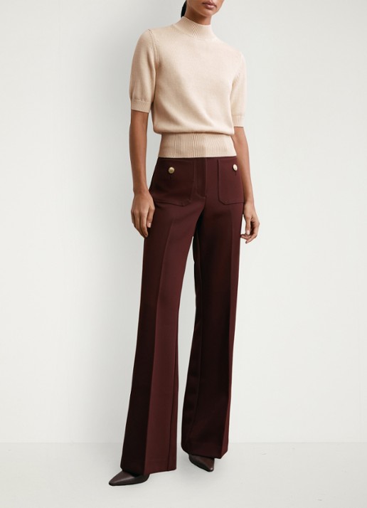 Reiss Aria fijngebreide top in wolblend met opstaande kraag - voorkant 6 beige