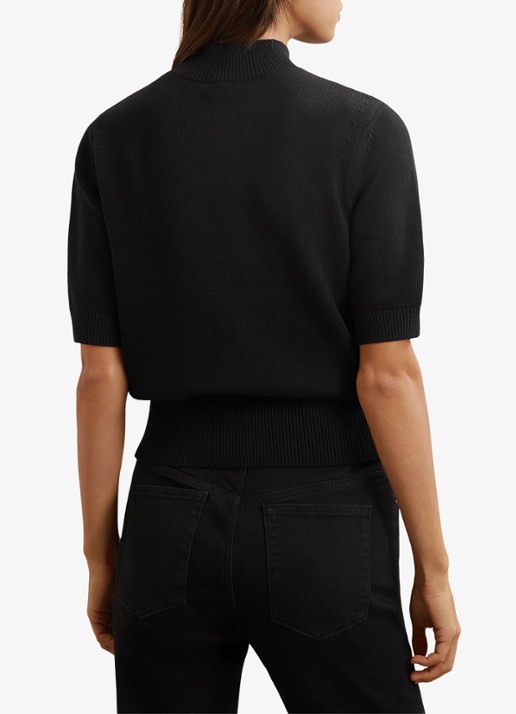 Reiss Aria fijngebreide top in wolblend met opstaande kraag - achterkant black / zwart