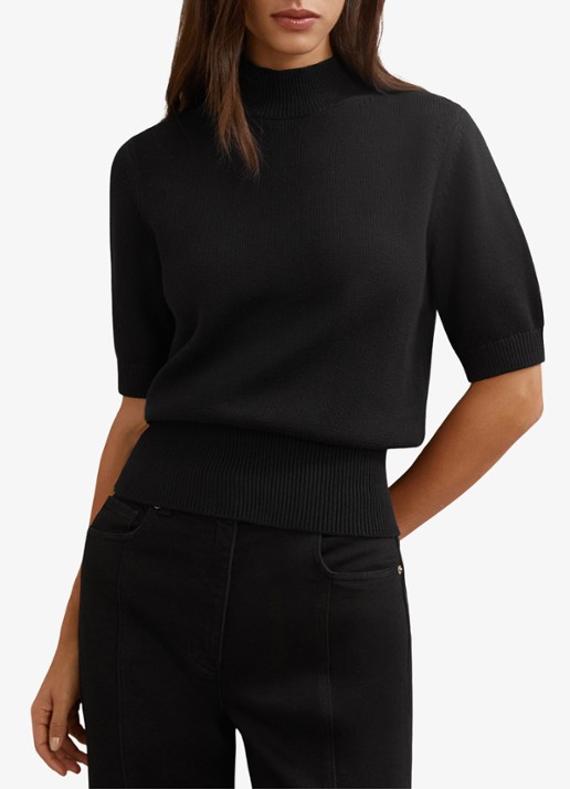 Reiss Aria fijngebreide top in wolblend met opstaande kraag - detail 5 black / zwart