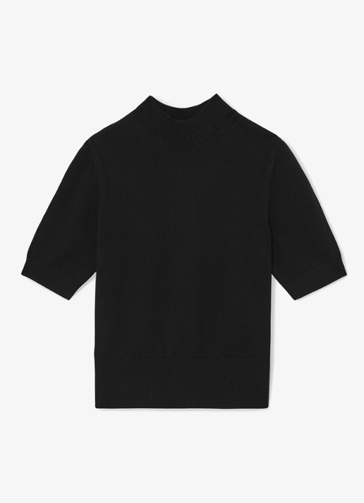 Reiss Aria fijngebreide top in wolblend met opstaande kraag - voorkant 2 black / zwart