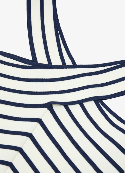Reiss Aria fijngebreide top met streepprint - detail 4 wit / navy
