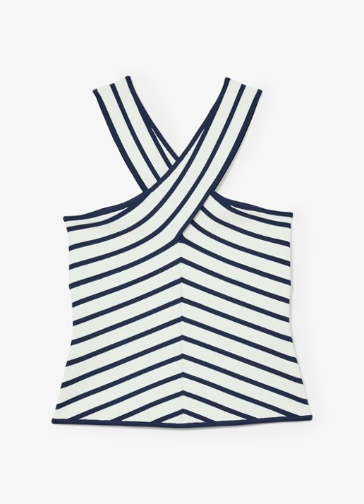 Reiss Aria fijngebreide top met streepprint - voorkant wit / navy