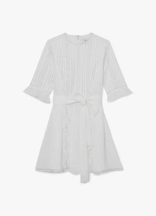 Reiss Armina mini jurk met strikceintuur - voorkant wit