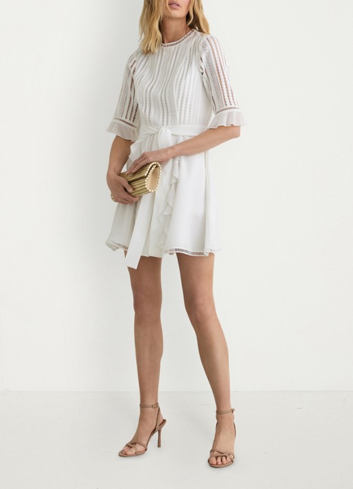 Reiss Armina mini jurk met strikceintuur - voorkant 2 wit