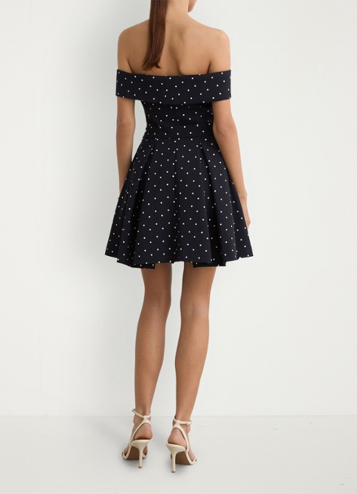 Reiss Arwen mini jurk met stippenprint - detail 5 donkerblauw