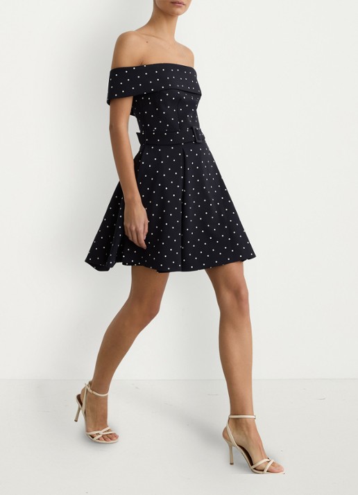 Reiss Arwen mini jurk met stippenprint - detail 6 donkerblauw