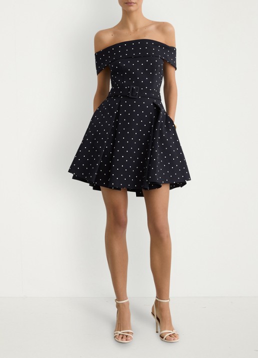 Reiss Arwen mini jurk met stippenprint - voorkant 2 donkerblauw