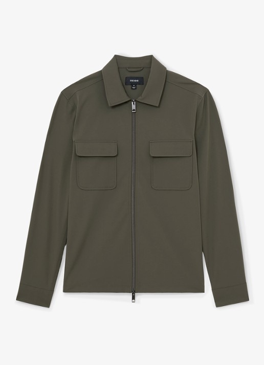 Reiss Ascend overshirt met borstzakken - voorkant donkergroen