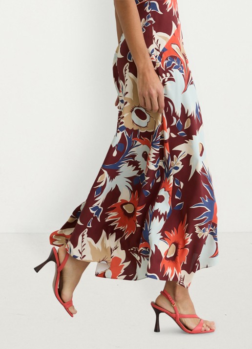 Reiss Asha midi jurk met print en cut-out details - detail 3 bordeauxrood