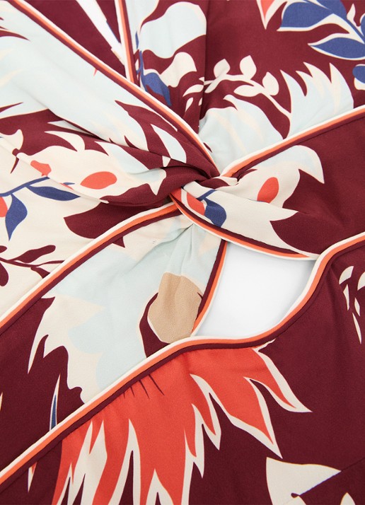 Reiss Asha midi jurk met print en cut-out details - detail 4 bordeauxrood
