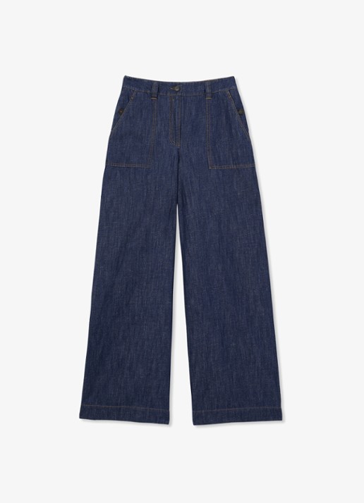 Reiss Ashby high waist fit broek van chambray - voorkant 2 indigo