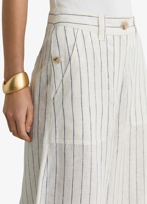Reiss Ashby high waist wide fit pantalon van linnen - detail 5 gebroken wit