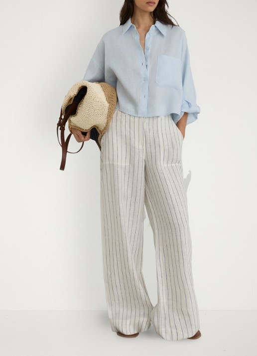 Reiss Ashby high waist wide fit pantalon van linnen - detail 6 gebroken wit