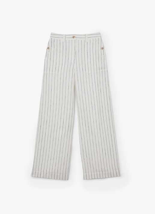 Reiss Ashby high waist wide fit pantalon van linnen - voorkant 2 gebroken wit