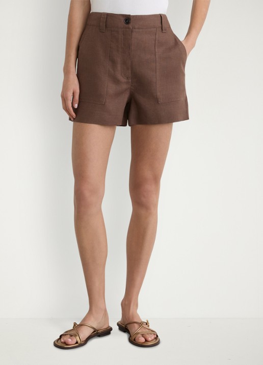 Reiss ASHBY Linen Shorts - detail 3 chocoladebruin