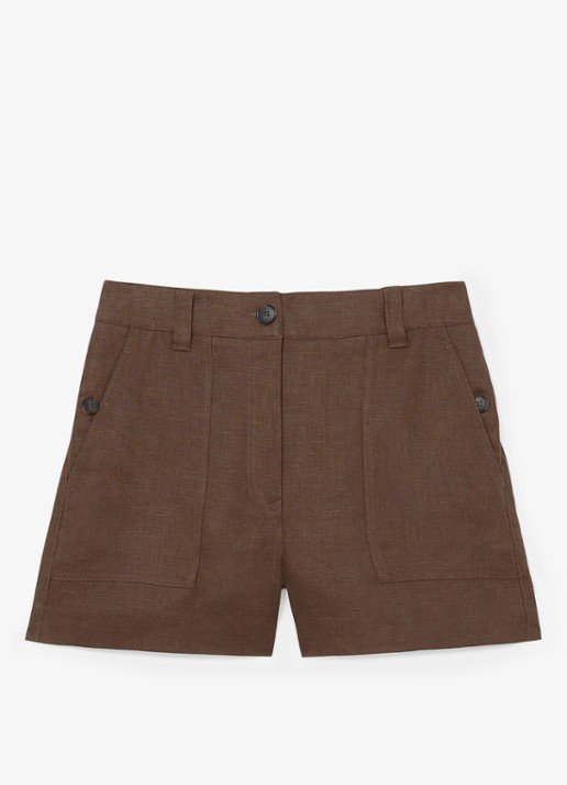 Reiss ASHBY Linen Shorts - voorkant chocoladebruin