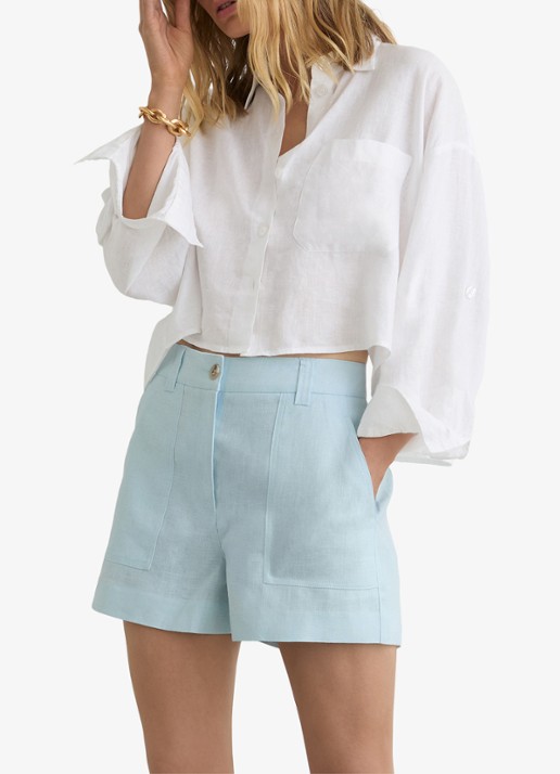 Reiss ASHBY Linen Shorts - detail 2 lichtblauw