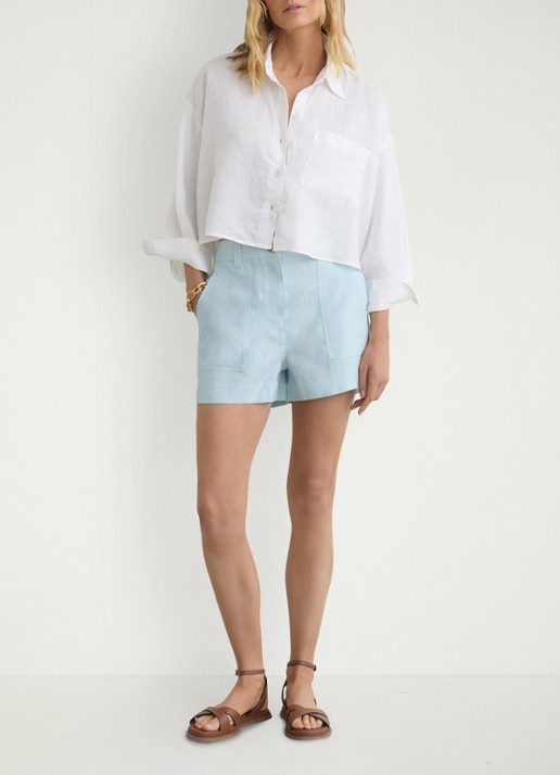 Reiss ASHBY Linen Shorts - voorkant 6 lichtblauw