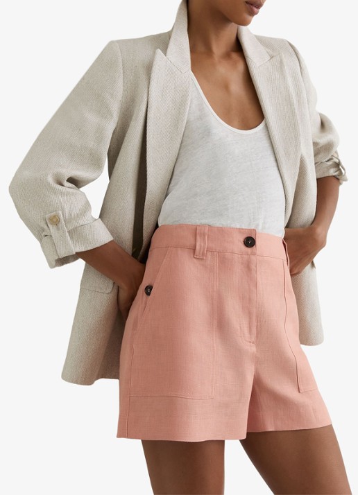 Reiss ASHBY Linen Shorts - detail 2 zalmroze