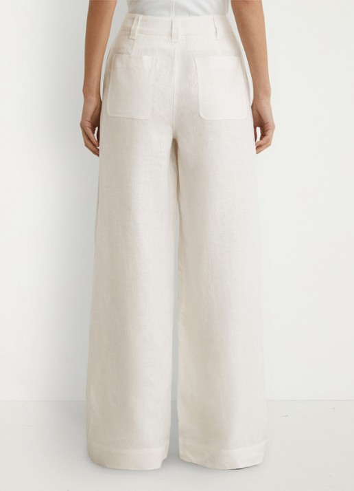 Reiss Ashby mid waist wide fit broek van linnen met steekzakken - achterkant 8 wit