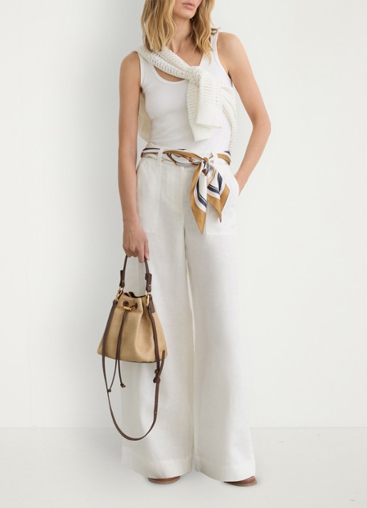 Reiss Ashby mid waist wide fit broek van linnen met steekzakken - detail 6 wit