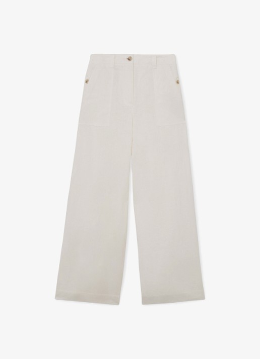 Reiss Ashby mid waist wide fit broek van linnen met steekzakken - voorkant wit