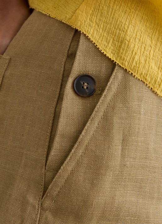 Reiss Ashby mid waist wide fit broek van linnen met steekzakken - detail 4 khaki