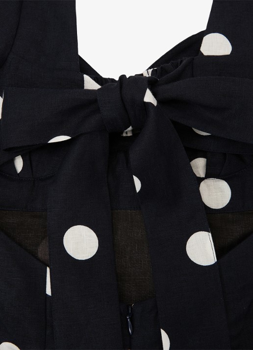 Reiss Astrid midi jurk van linnen met pofmouw - detail 7 zwart