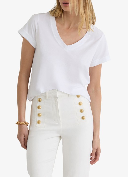 Reiss Athena high waist flared fit jeans in katoenblend - detail 3 wit