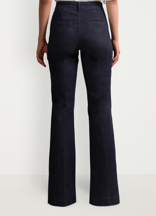 Reiss Athena high waist flared jeans met knoopdetail - achterkant 3 donkerblauw