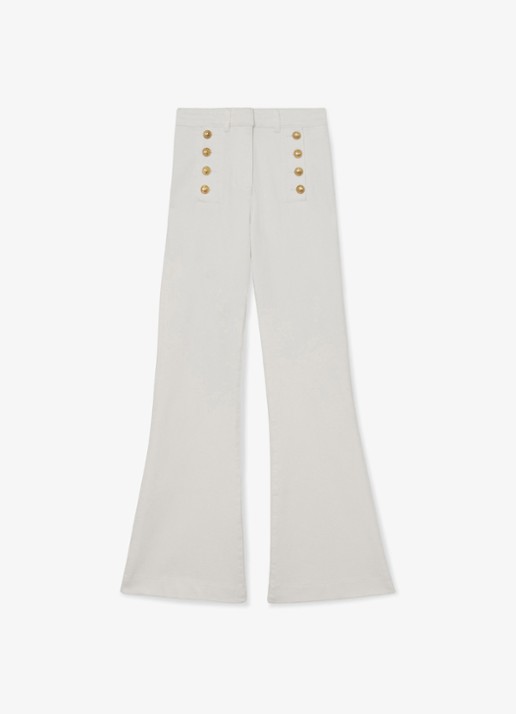 Reiss Athena mid waist flared jeans met knoopdetail - voorkant 6 wit