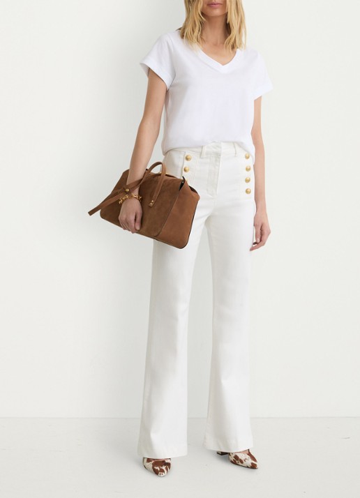 Reiss Athena mid waist flared jeans met knoopdetail - voorkant 7 wit